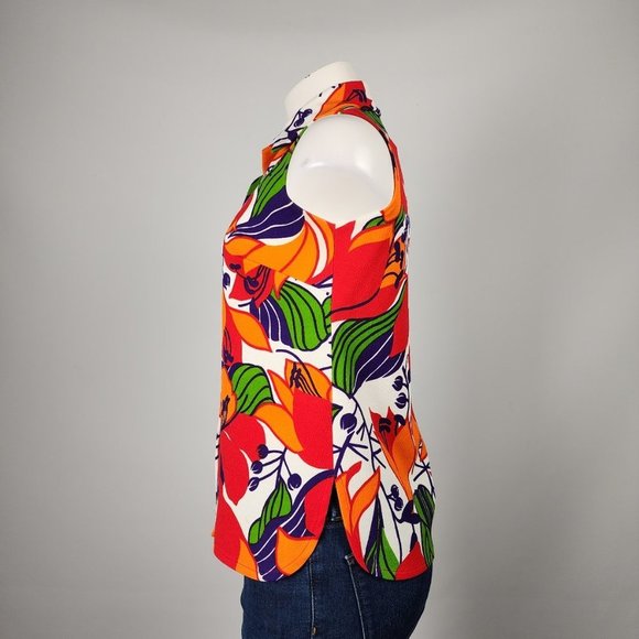 Vintage Marjorie Hamilton Red Floral Sleeveless Button Up Top Size M - Picture 5 of 8